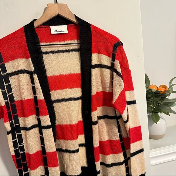 3.1 Phillip Lim Red Black Ribbon Mohair Cardigan Sweater Medium - Picture 10 of 14